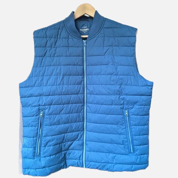 J.Crew Performance Puffer Vest Size XL Blue Sleeveless Jacket Hike Camp Outdoor - Picture 1 of 6